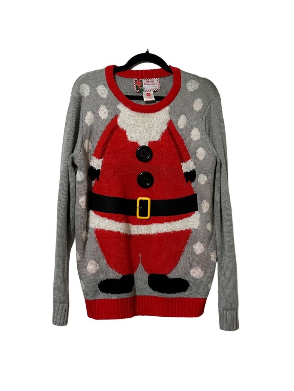 Merry Christmas Santa Claus Sweater M Acrylic Gray & Red Holiday